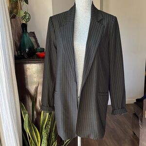 Classic Dark Green Longline Pinstripe Blazer S